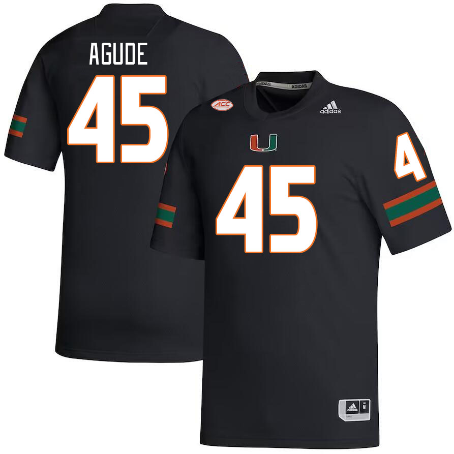#45 Mitchell Agude Miami Hurricanes Jerseys Football Stitched-Black